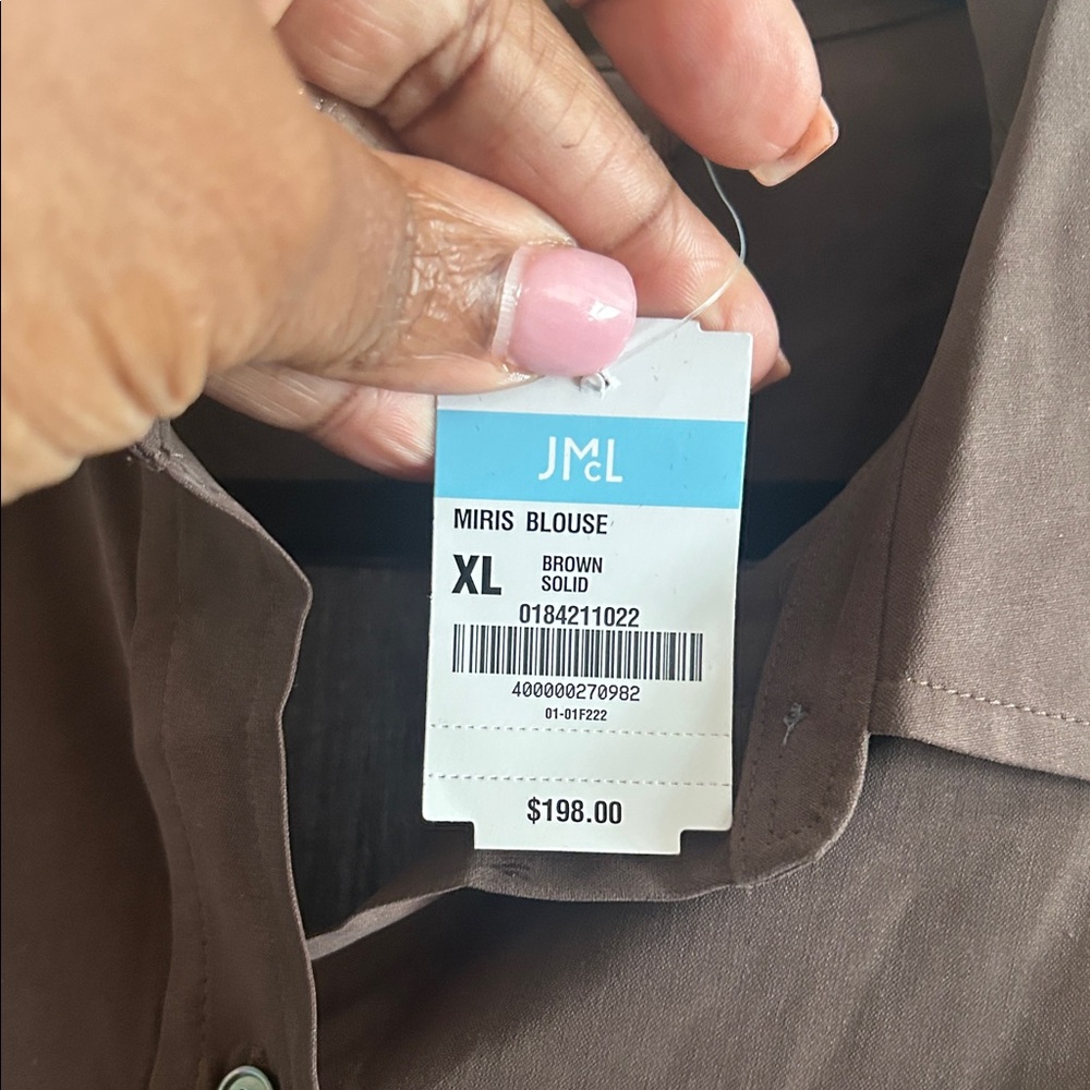 J. McLaughlin Chocolate Brown 100% Silk Shirt - Picture 4 of 5